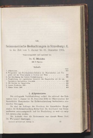 XII. Seismometrische Beobachtungen in Strassburg i. E
