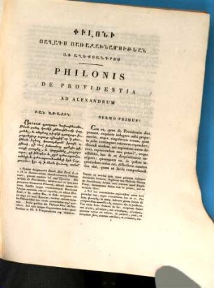 Philonis Iudaei Sermones tres hactenus inediti : I. et II. De providentia et III. De animalibus = Piloni Ebrayec'woy Bank' erek' č'ew i loys ẹncayealk'