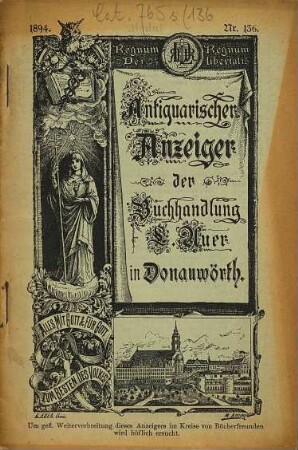 Antiquarischer Anzeiger der Buchhandlung L. Auer in Donauwörth. 136. 1894