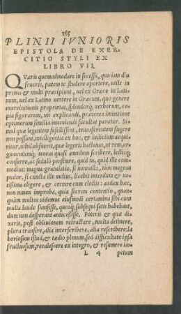 Plinii Iunioris Epistola De Exercitio Styli Ex Libro VII.