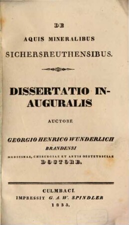 De aquis mineralibus Sichersreuthensibus : dissertatio inauguralis