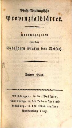 Pfalz-Neuburgische Provinzialblätter. 3, 3. 1805