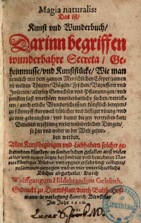 Magia naturalis das ist, Kunst und Wunderbuch : ... 4 Bücher