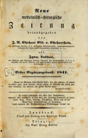 Neue medicinisch-chirurgische Zeitung. 1841,5, 1841, [5]. Erg.-Bd. 1