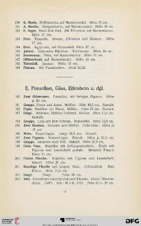 E. Porzellan, Glas, Elfenbein u. dgl. (Nr. 190-244)