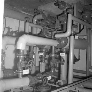 Roßwein. VEB Terra-Schuhfabrik. Einweihung der neuen Heizanlage. Heizkeller (Teilansicht) mit Heizungsanlage