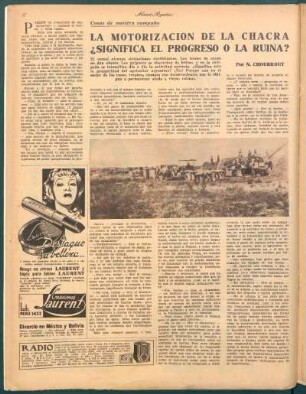 La motorización de la Chacra ¿Significa el progreso o la ruina? : Cosas de nuestra campaña