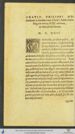 Oratio in laudem novæ Scholæ
