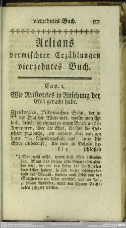 Aelians vermischter Erzählungen vierzehntes Buch