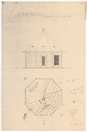 Schloss Sonnenburg, Bad Freienwalde: Hühnerstall: Grundriss, Ansicht 1:50