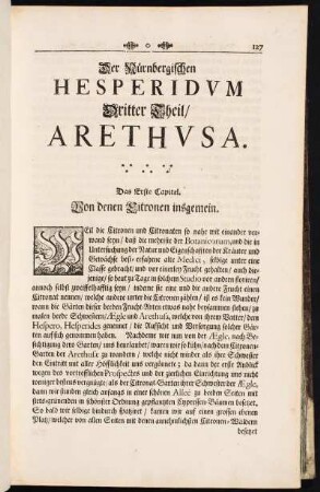 Der Nürnbergischen HESPERIDVM Dritter Theil/ ARETHVSA.