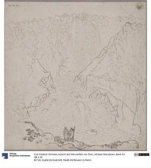 Ansicht des Wasserfalls von Terni, mit zwei Wanderern