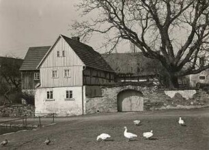 Lausitzer Bergland. Schweinerden (südöstlich Marienstern). Gehöft am Dorfplatz
