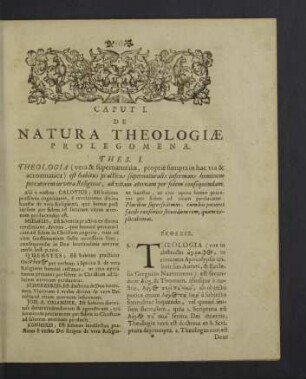 Caput I. De Natura theologiae. Prolegomena.
