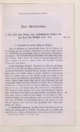I. Die Zeit vom Sturze des weströmischen Reiches bis auf Karl den Großen (476-768)