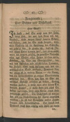 Fragmente; über Dichter und Dichtkunst