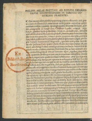 Philippi Melae Brettani Ad Paulum Geraeandrum Saloburgensem In Terentii Comoedias Praefatio.