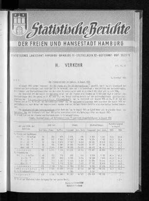 Der Fremdenverkehr in Hamburg im August 1956 : Lfd. Nr. 43