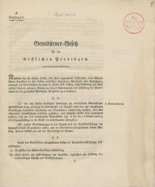 A. Entwurf. Grundsteuergesetz für die westlichen Provinzen