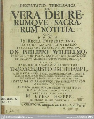 Dissertatio Theologica De Vera Dei Rerumque Sacrarum Notitia