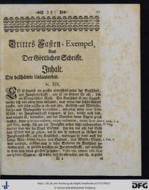 Drittes Fasten-Exempel, aus der Göttlichen Schrifft.