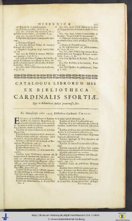Catalogus Librorum Mss Ex Bibliotheca Cardinalis Sfortiae …