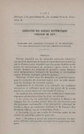 Agrégation des sciences mathématiques (concours de 1895).