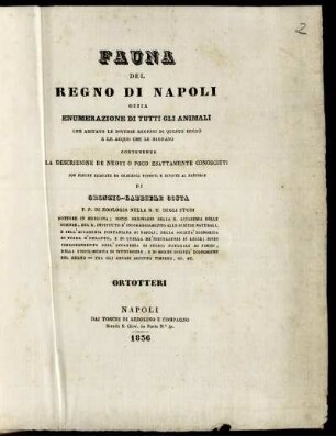 [2], [4], Text: Fauna Del Regno Di Napoli Ossia Enumerazione Di Tutti Gli Animali Che Abitano Le Diverse Regioni Di Questo Regno E Le Acque Che Le Bagnano. [2]. [Animali Articolati]. [4]