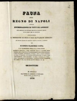 [2], [4], Text: Fauna Del Regno Di Napoli Ossia Enumerazione Di Tutti Gli Animali Che Abitano Le Diverse Regioni Di Questo Regno E Le Acque Che Le Bagnano. [2]. [Animali Articolati]. [4]