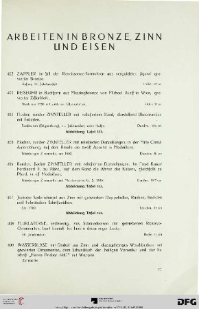 Arbeiten in Bronze, Zinn und Eisen (Nr. 402-418)