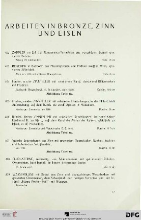 Arbeiten in Bronze, Zinn und Eisen (Nr. 402-418)