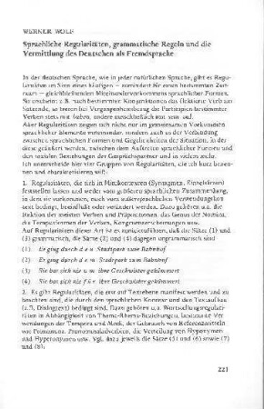 Sprachliche Regularitäten, grammatische Regeln und die Vermittlung des Deutschen als Fremdsprache