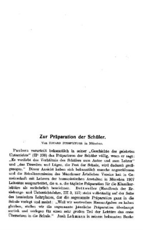 Zur Präparation der Schüler