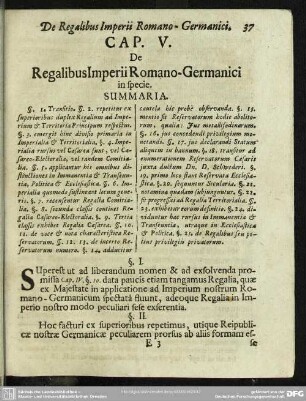 Cap. V. De Regalibus Imperii Romano-Germanici in specie