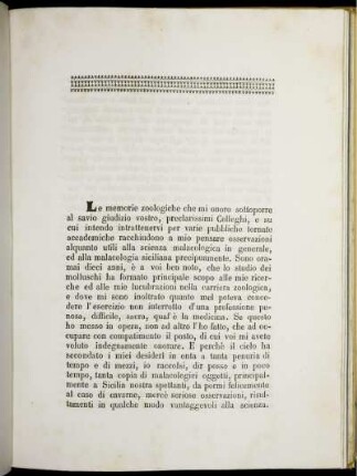 Le memorie zoologiche che mi onoro sottoporre al savio giudizio vostro,...