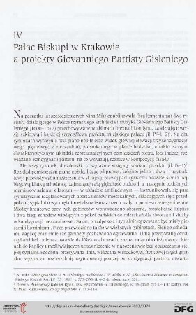 IV. Pałac Biskupi w Krakowie a projekty Giovanniego Battisty Gisleniego