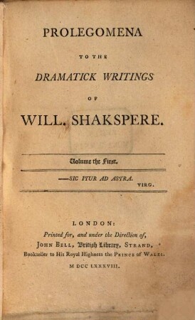Bell's edition of Shakspere's works. 0, [Verlagsinformation zur Edition]
