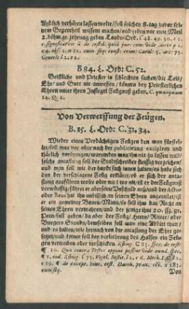 Von Verwerffung der Zeügen