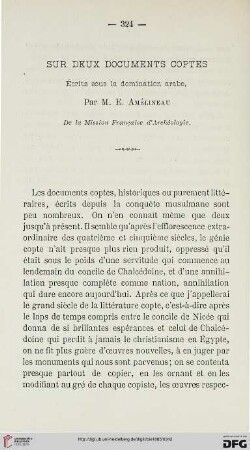 2.Ser. 6.1885: Sur deux documents coptes : écrits sous la domination arabe