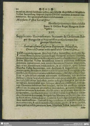 XIV. Supplicatio Statuum Evangelicorum ad Sacratissimam Caesaream Regiamque Maiestatem 9. Iulii, 1681