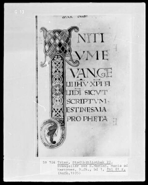 Evangeliar aus St. Marien, Maria ad Martyres — Initiale I(nitium evangelii), Folio 81recto