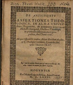 De Antichristo Assertiones Theologicae