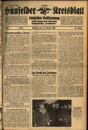 Erste Ausgabe vom Montag, den 17. Januar 1938.