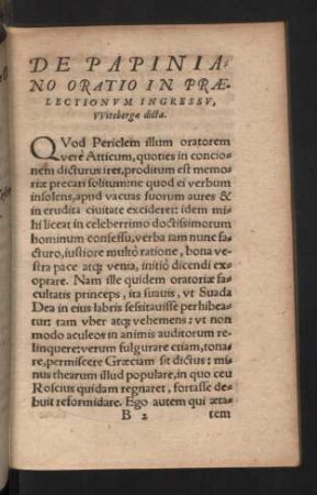 De Papiniano Oratio in Praelectionum ingressu