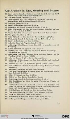 Alte Arbeiten in Zinn, Messing und Bronze (Nr. 201-329)