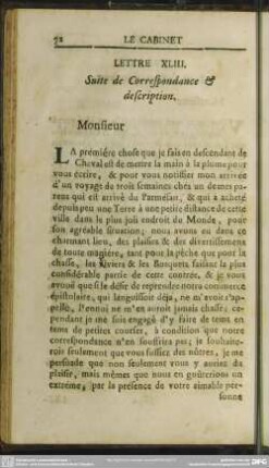 Lettre XLIII. Suite de Correspondance & description