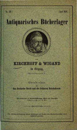 Antiquarisches Bücherlager von Kirchhoff & Wigand in Leipzig. 522. 1878