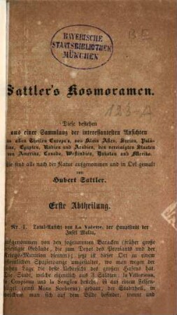 Hubert Sattler's Kosmoramen, 1
