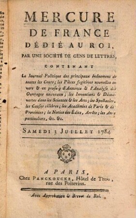Mercure de France. 1784, 7