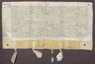 Das Barfüßerkloster zediert einen Schuldbrief über 300 fl. und einen weiteren Schuldbrief des Markgrafen Christoph I. von Baden über den gleichen Betrag an das St. Klara-Kloster zu Straßburg